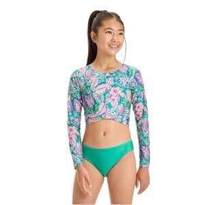 ❤️🆕 ART CLASS girls Floral Long Sleeve swim top rash guard Top size xsmall